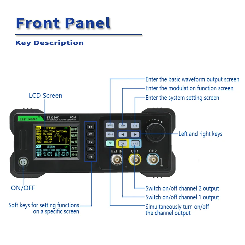 East Tester ET33C 20Mhz 40Mhz  - Dual Channel Arbitrary Waveform Function Generator 60Mhz reseña y precio